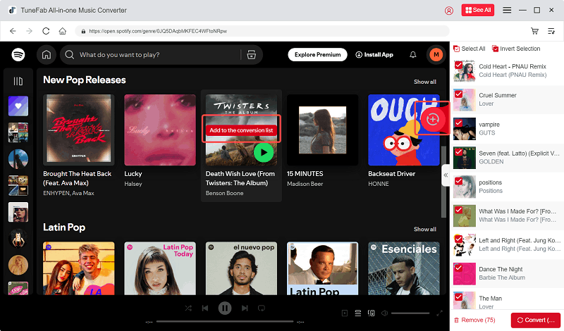 Adicionar streaming de música para converter
