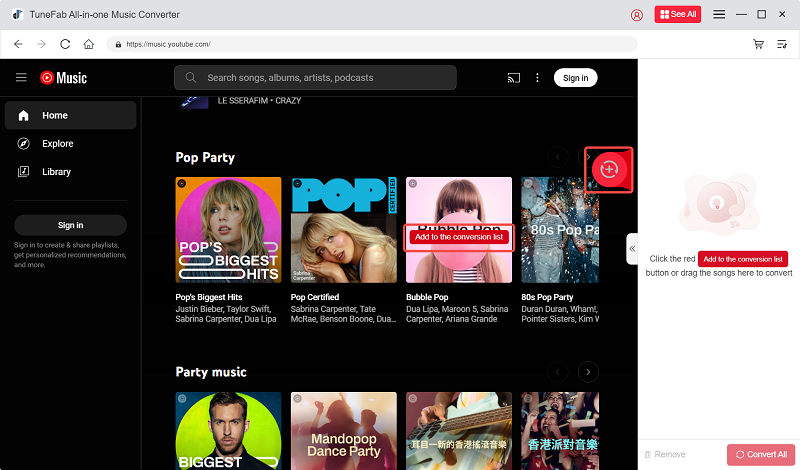Adicione o YouTube Music para converter