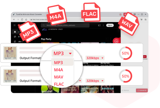 Copie músicas do YouTube para MP3, WAV, FLAC, M4A