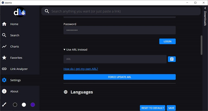 Digite ARL no deemix-gui