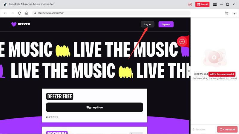 Inserir a conta do Deezer
