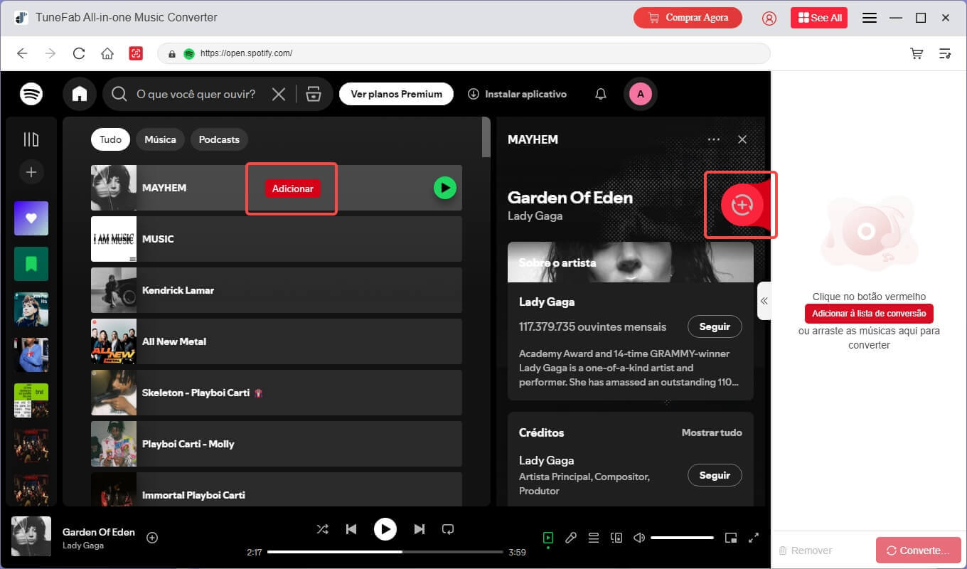 Adicionar músicas do Spotify