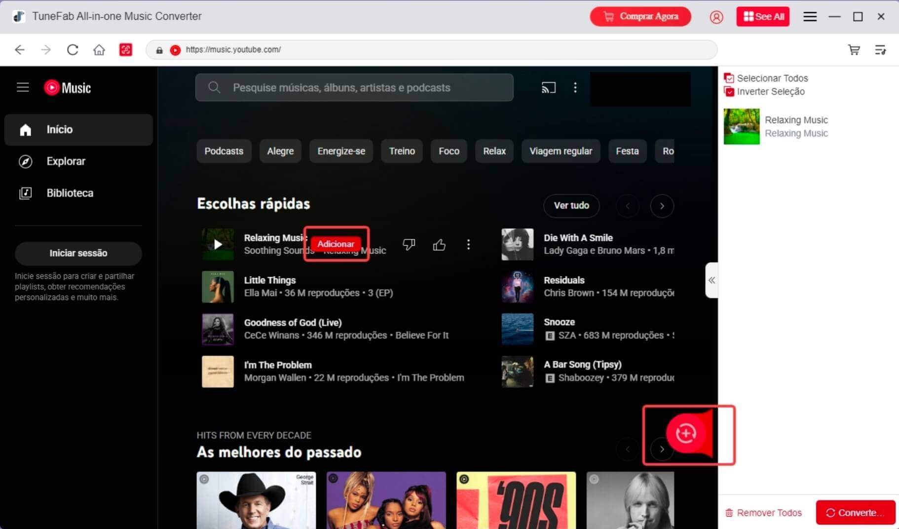 Adicionar músicas do YouTube Music