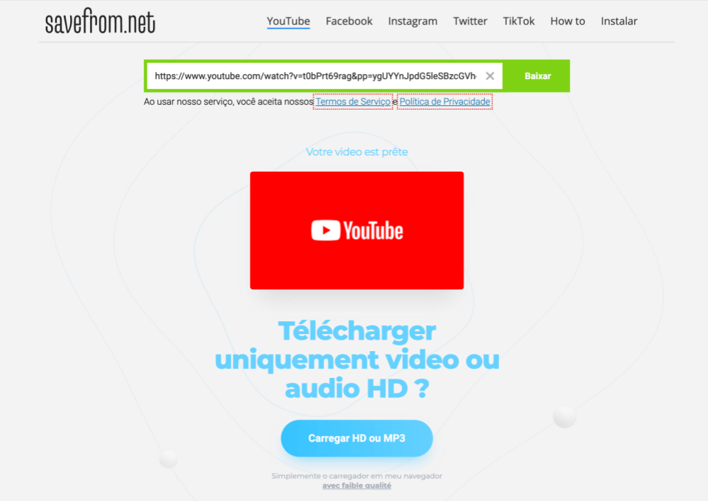 Baixe músicas do YouTube via SaveFrom.net