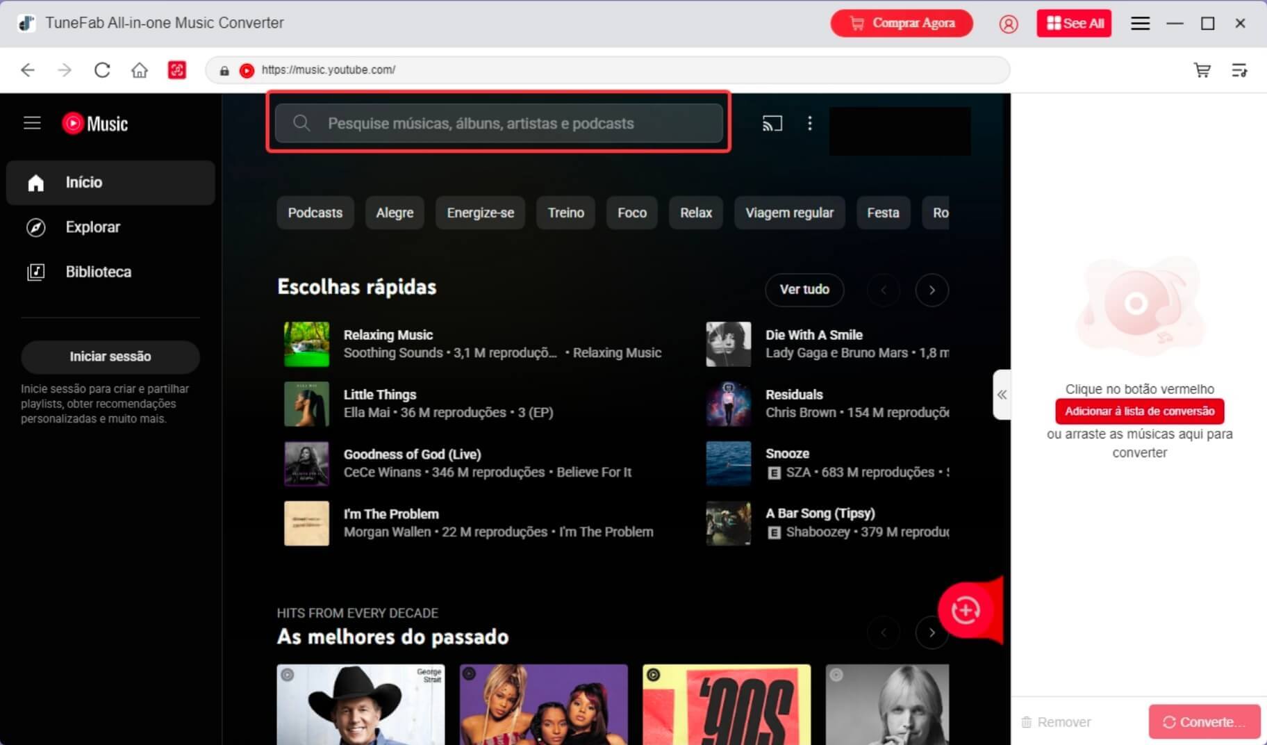 Buscar músicas no YouTube Music