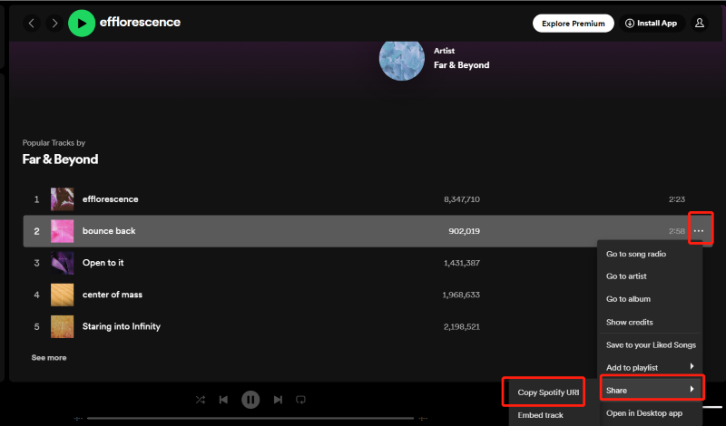 Clique no ícone de três pontos Spotify