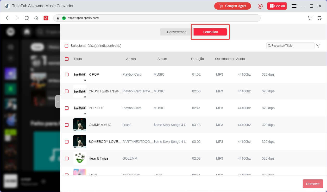 Download de músicas do Spotify concluído