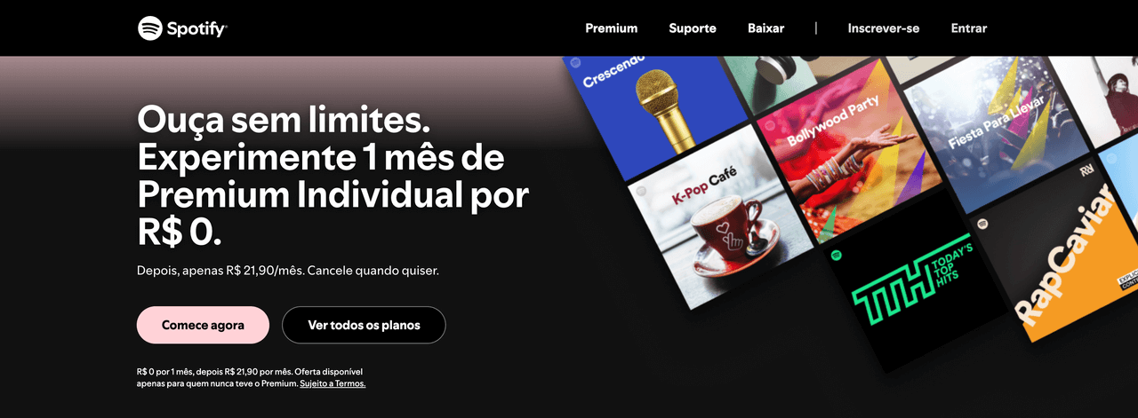 Obtenha o Teste Gratuito do Spotify