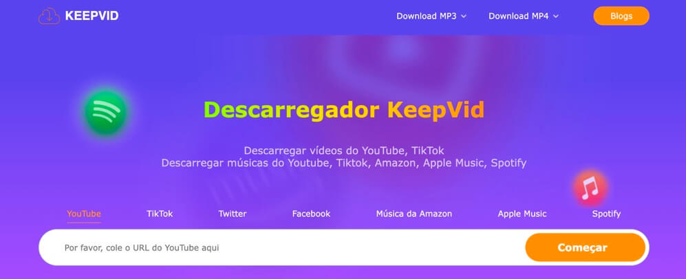 Converter Spotify para MP3 no KeepVid