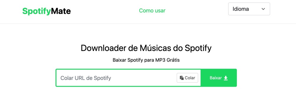 Página inicial do SpotifyMate